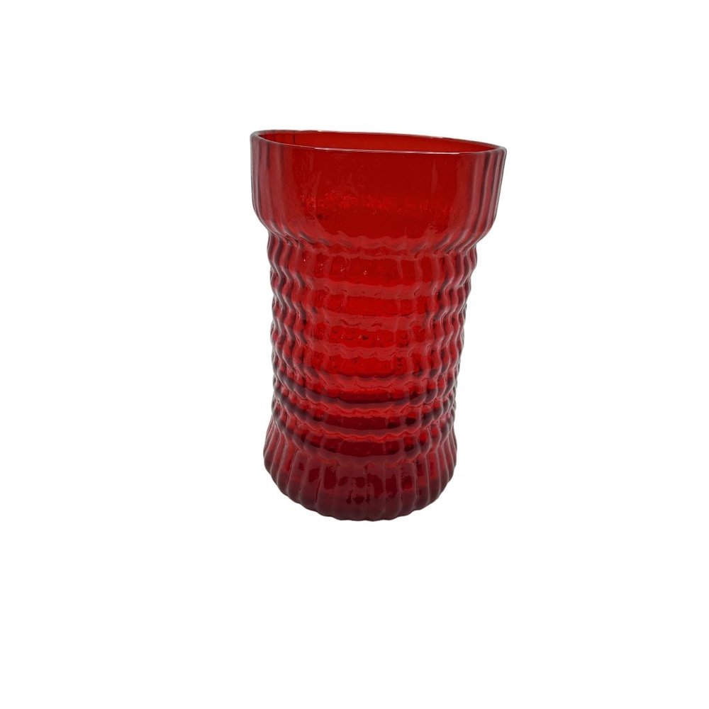 vintage collectors rippled ruby red wide rim beer 12oz glass